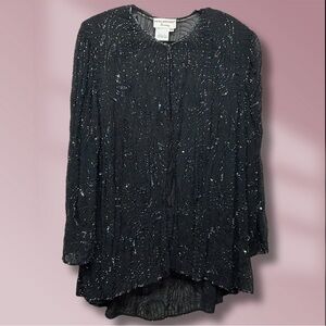 Papell Boutique Designer Black Beaded & Sequined Evening Jacket Women's Size 3XL